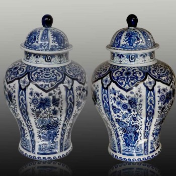 Pair of large Boch-Delft 19th century covered vases