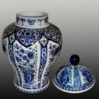 Pair of large Boch-Delft 19th century covered vases