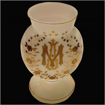 Enameled vintage vase in white opaline Napoleon III