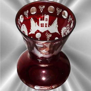 red Bohemian crystal vase engraved XIX eme