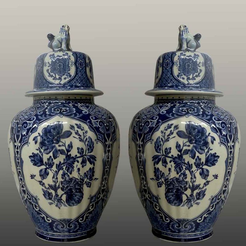 Pair of covered vases Delft Boch brothers twentieth century