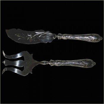 solid silver fish serving set 19 th century