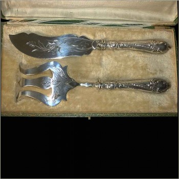 solid silver fish serving set 19 th century
