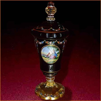 Antique Moser Bohemian ruby crystal covered candy dish