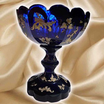 Coupe en cristal de Bohême Moser bleu et doré XIXe siècle