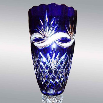 vase en cristal Français taille et double bleu