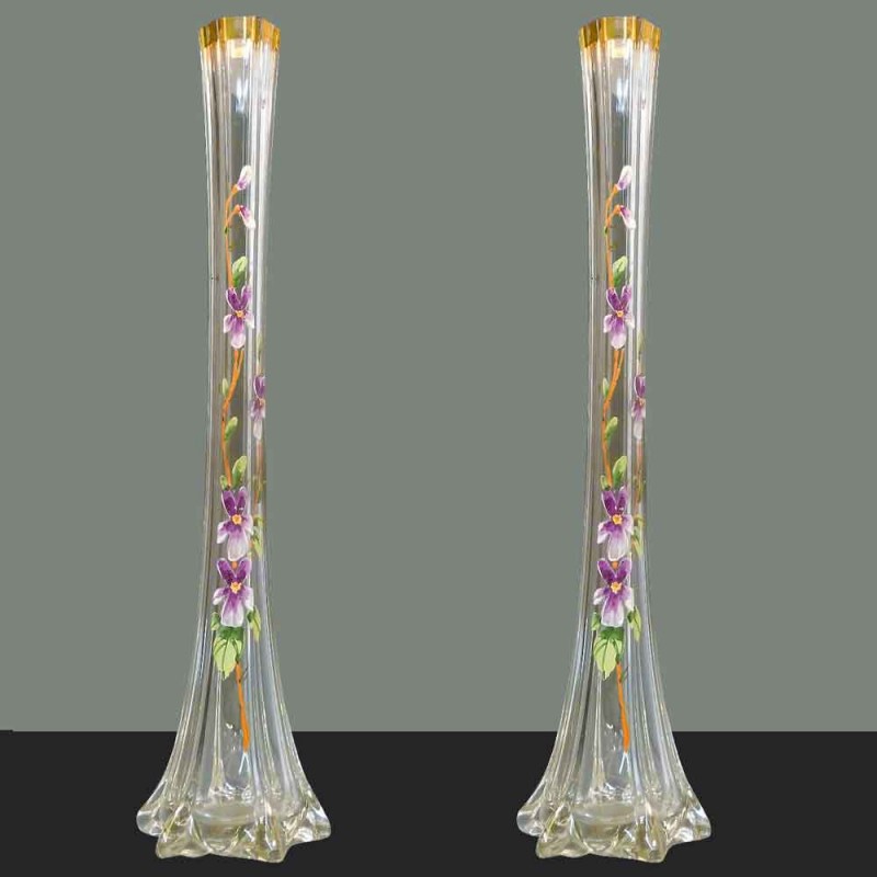 Pair of large Art Nouveau enamelled soliflora vases
