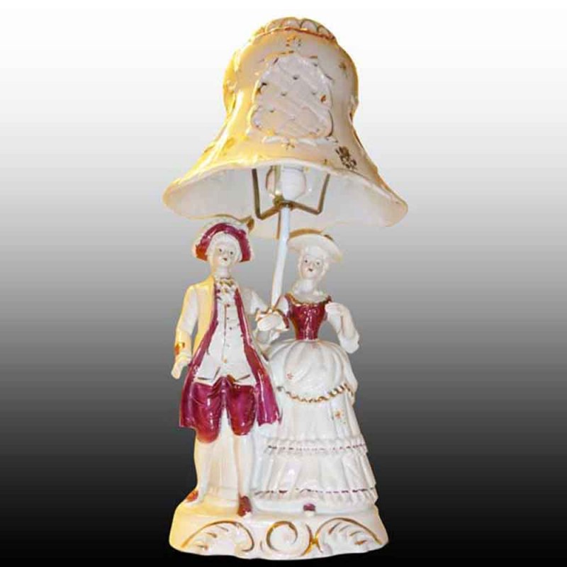 Romantic French   lamppost porcelain Bisque porcelain early 20th century