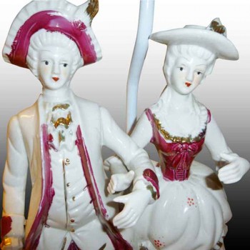 Romantic French   lamppost porcelain Bisque porcelain early 20th century