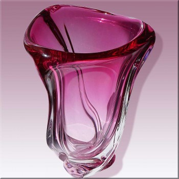 Val Saint Lambert Crystal gezonken getint Amethyst-helder-20e eeuw vaas
