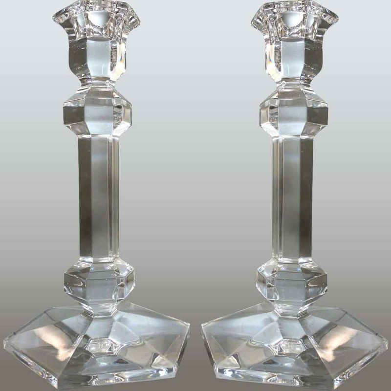 Coppia di candelieri in cristallo Val Saint Lambert modello Galatée