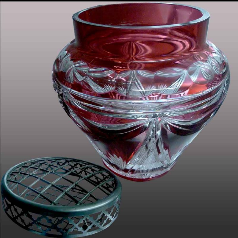 Val Saint Lambert vase en cristal de couleur bleu et or 22 carats-danse de flore Val Saint Lambert vase en cristal de couleur bleu et or 22 carats-danse de flore