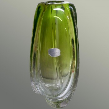 Vintage Chinese groene kristallen vaas van Val Saint Lambert-René Delvenne