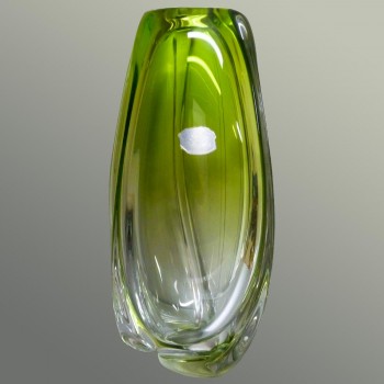 Jarrón chino vintage de cristal verde de Val Saint Lambert-René Delvenne
