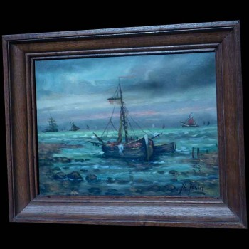 20e-eeuws zeeschilderij gesigneerd door de kunstenaar