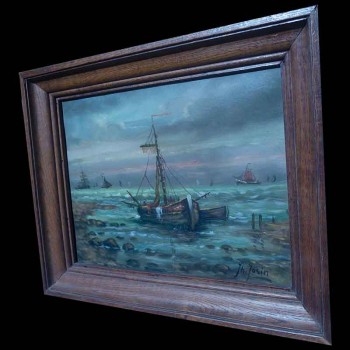 Signed marine oil painting JH Josin