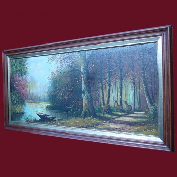Öl auf Leinwand, Hirschkühe und Kitze