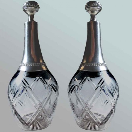 Pair of crystal decanters mounted in solid silver late 19th century