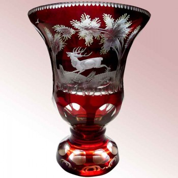 Böhmische Kristallvase graviert 1880 th