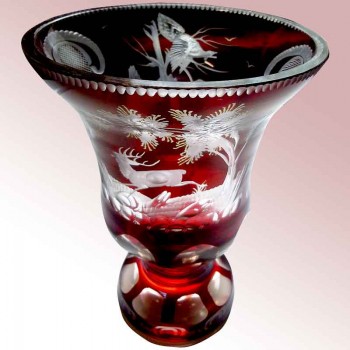 Böhmische Kristallvase graviert 1880 th