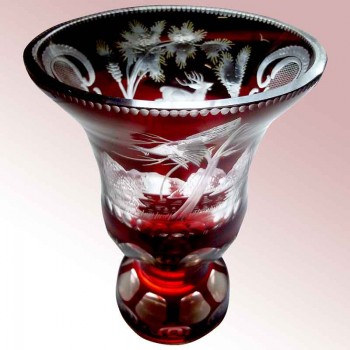 Vase Médicis en cristal de Bohême rubis