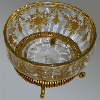Daum Nancy crystal bowl with gilded bronze base