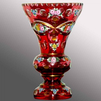 Antico vaso boemo in cristallo color mirtillo