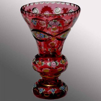 Antico vaso boemo in cristallo color mirtillo