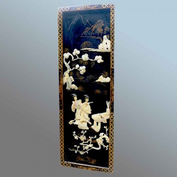 Pair of Japanese lacquered wall panels with geishas
