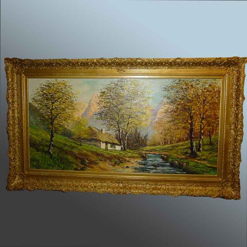 Dipinto ad olio su tela, arte moderna, paesaggio rurale