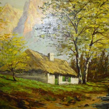 Óleo sobre lienzo, arte moderno, paisaje rural