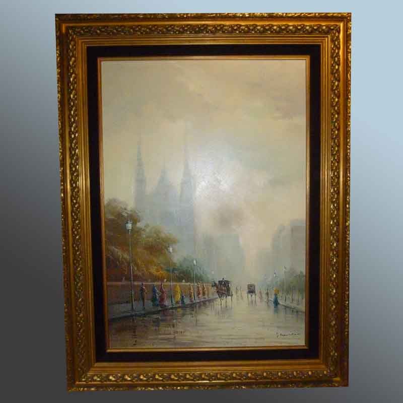 Grande huile sur toile scène rurale avec cathédrale de Chartres