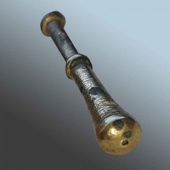 Antique bronze apothecary mortar and pestle with lion head decoration
