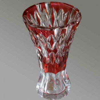Val Saint Lambert kristallen vaas gegraveerd met fijn goud Art Deco periode