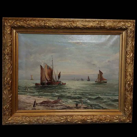 Pintura marina óleo sobre lienzo de Armand Van Romprey Siglo XX