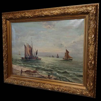 Marine painting oil on canvas by Armand Van Romprey 20th century