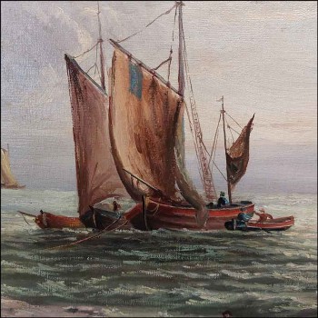 Marine schilderij olieverf op doek door Armand Van Romprey 20e eeuw