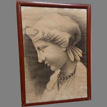 Portrait d'une jeune femme au turban dessin au fusain 1920