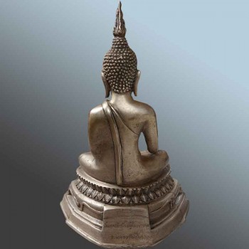antique Thai Buddha silvered bronze statue