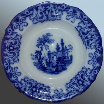 Coppia di piatti Staffordshire blu e bianchi, Athena, XIX secolo