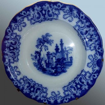 Par de platos de Staffordshire azules y blancos, Athena, siglo XIX.