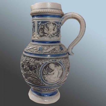 pichet ancien westerwald gres emaille bleu gris renaissance