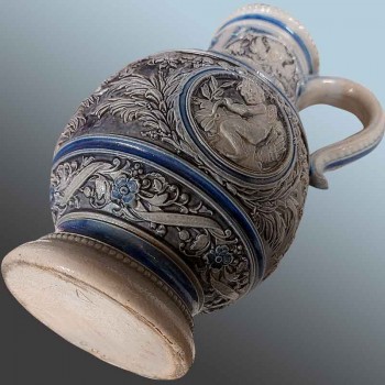 Antique Westerwald blue gray stoneware Renaissance pitcher
