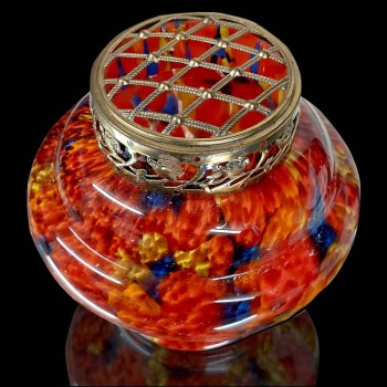 Jarrón de cristal multicapa estilo Art Déco de Kralik, color naranja.