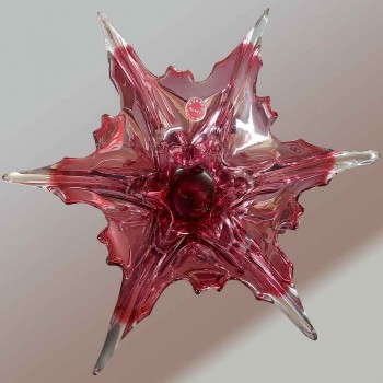 Coupe, vintage lege zak in robijnkleurig Murano-kristal