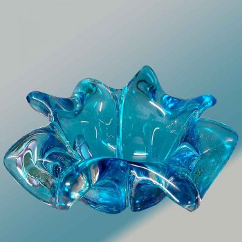 Portagioie vintage in cristallo di Murano blu a forma di corolla