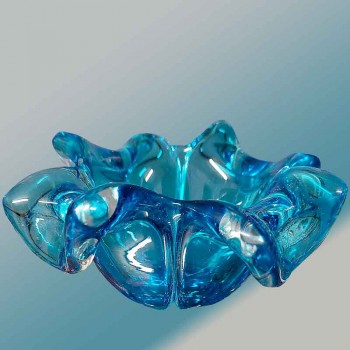 Vintage-Schmuckschale aus blauem Muranokristall in Blütenblattform