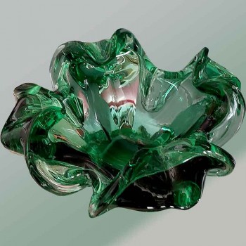 Vintage grüne Schmuckschale aus mundgeblasenem Muranoglas mit doppelter Spirale