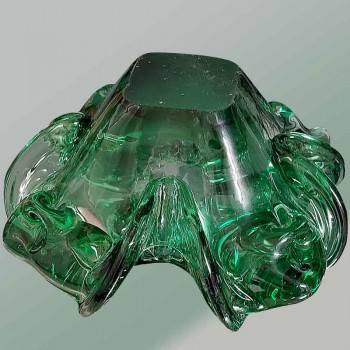Vintage grüne Schmuckschale aus mundgeblasenem Muranoglas mit doppelter Spirale