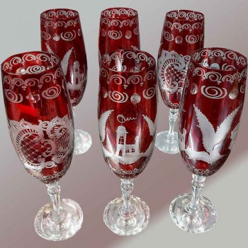 Set di sei bicchieri in cristallo di Boemia fine '800